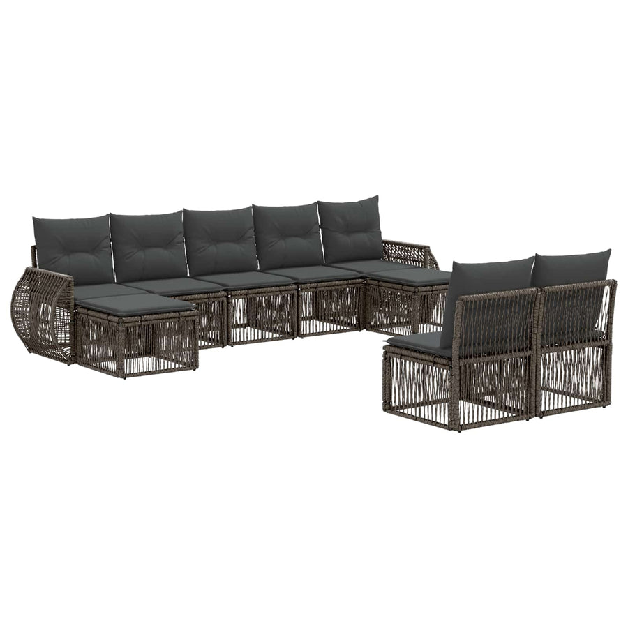 Tuinbankenset 9 pcs Grijs en Donkergrijs poly rattan