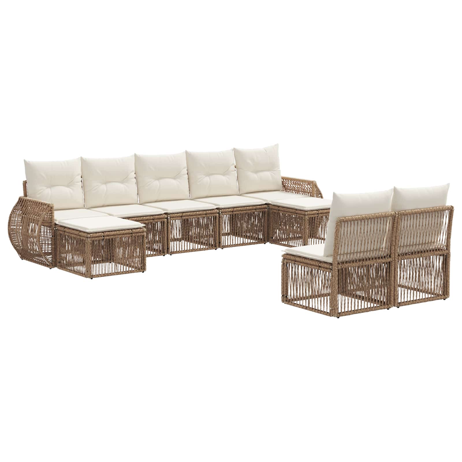 Tuinbankenset 9 pcs Beige en Crème Wit poly rattan
