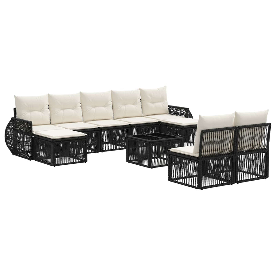 Tuinbankenset 10 pcs Zwart en Cream Wit poly rattan