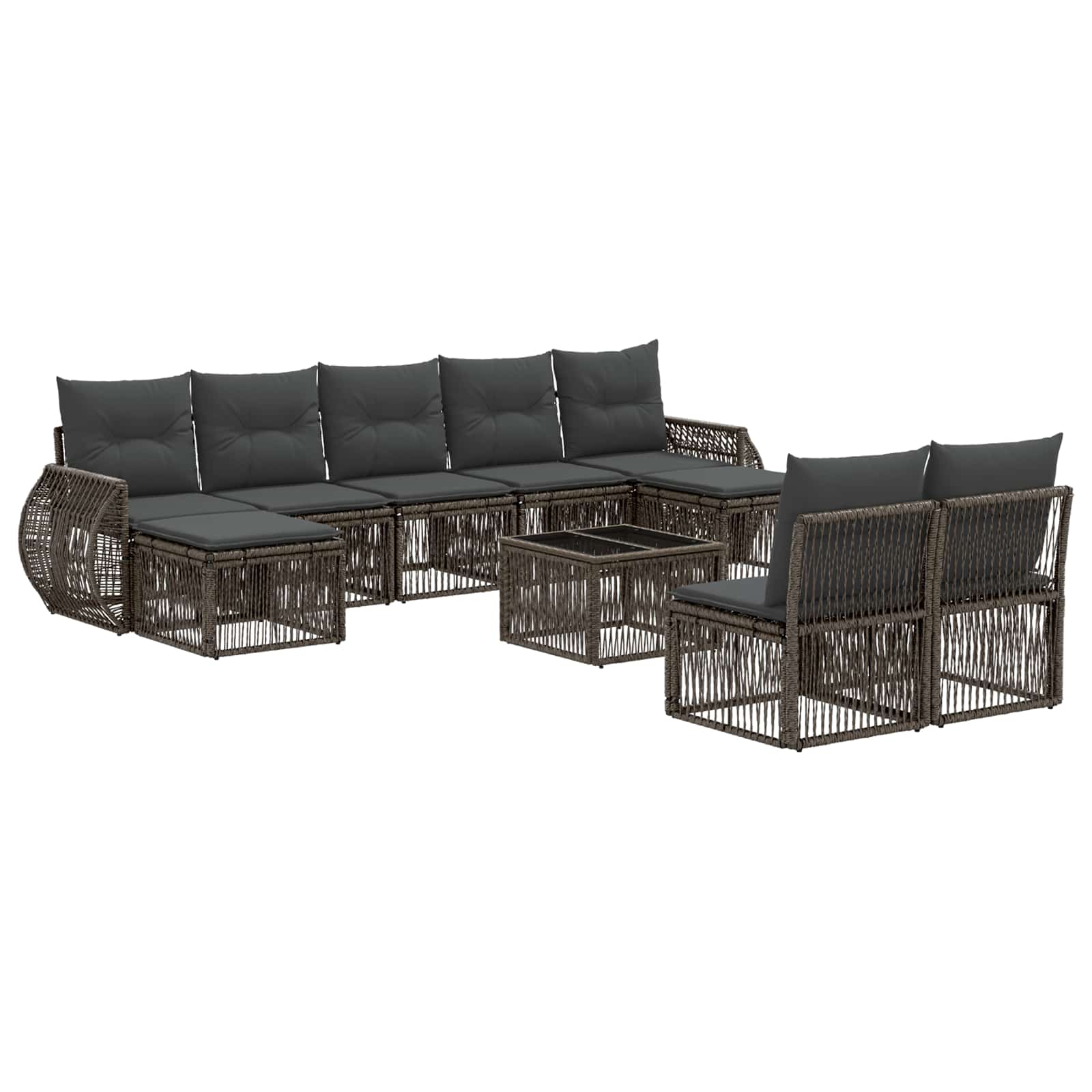 Tuinbankenset 10 pcs Grijs en Donkergrijs poly rattan