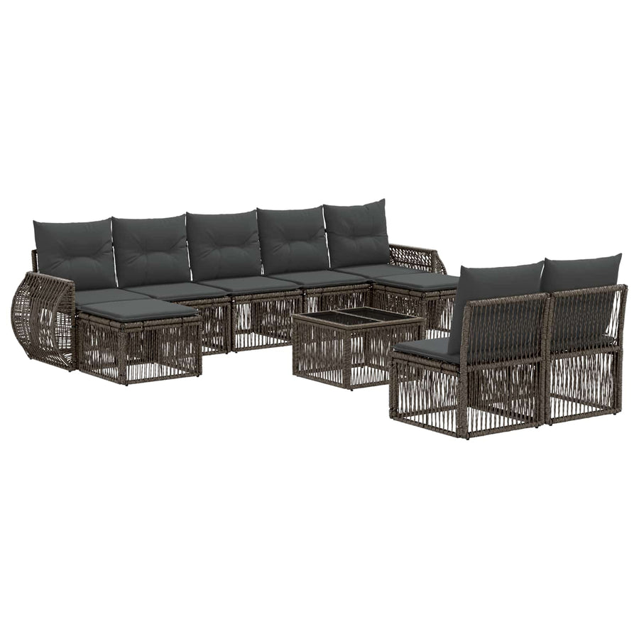 Tuinbankenset 10 pcs Grijs en Donkergrijs poly rattan