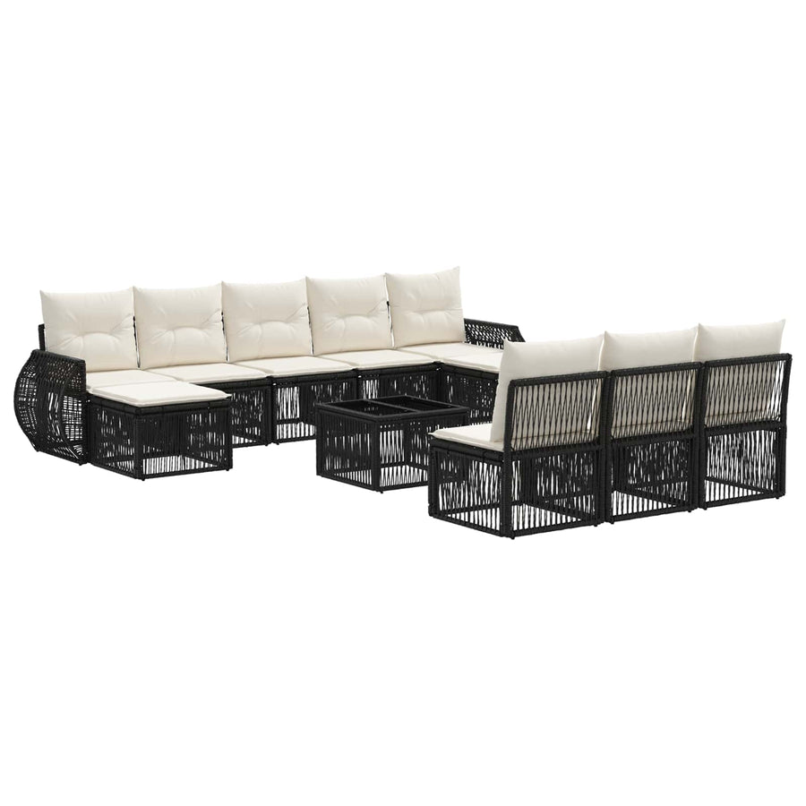 Tuinbankenset 11 pcs Zwart en Cream Wit poly rattan