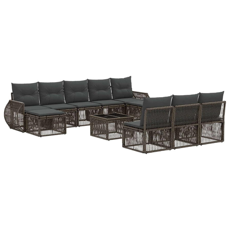 Tuinbankenset 11 pcs Grijs en Donkergrijs poly rattan