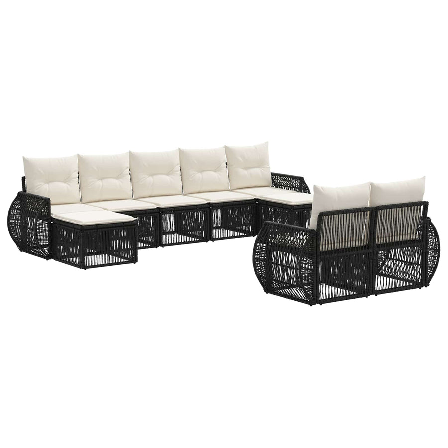 Tuinbankenset 9 pcs Zwart en Cream Wit poly rattan