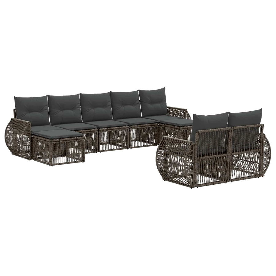 Tuinbankenset 9 pcs Grijs en Donkergrijs poly rattan