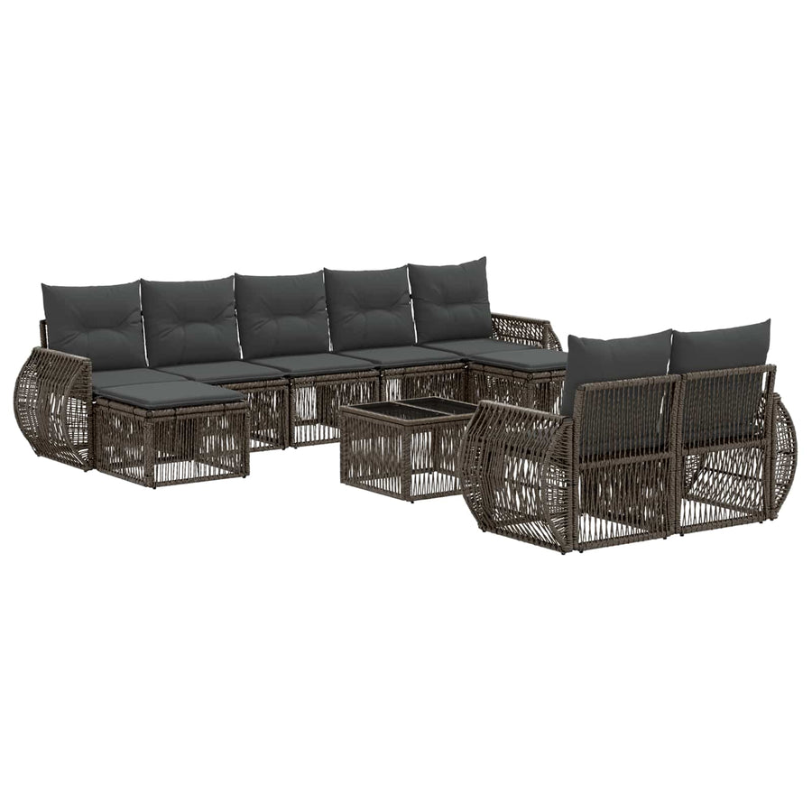 Tuinbankenset 10 pcs Grijs en Donkergrijs poly rattan