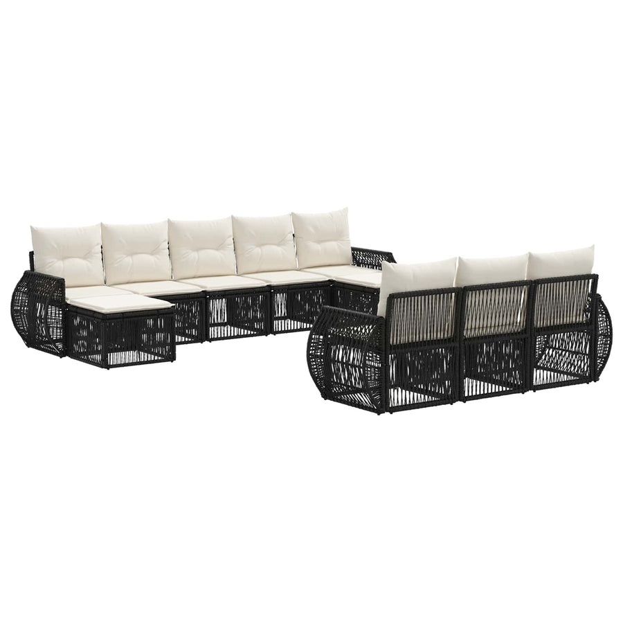 Tuinbankenset 10 pcs Zwart en Cream Wit poly rattan