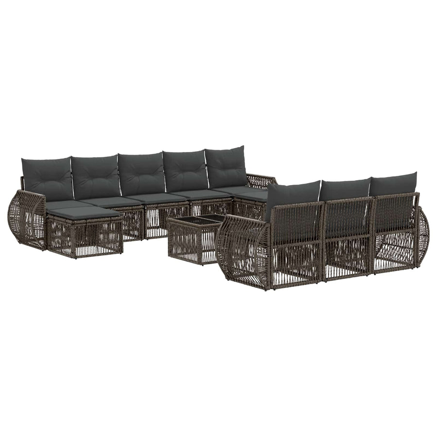 Tuinbankenset 11 pcs Grijs en Donkergrijs poly rattan