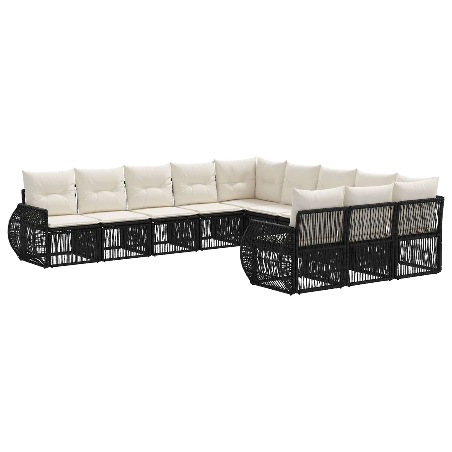 Tuinbankenset 11 pcs Zwart en Cream Wit poly rattan