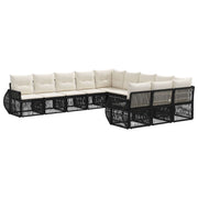 Tuinbankenset 11 personen poly rattan zwart cream wit
