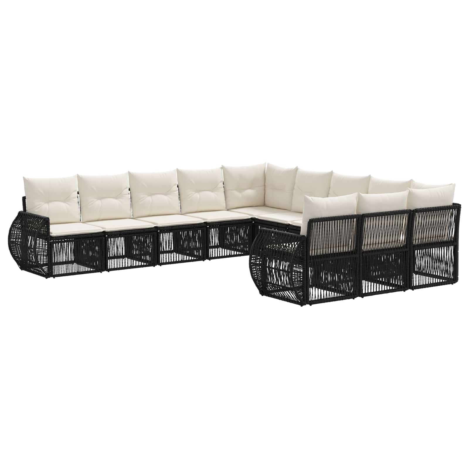 Tuinbankenset 11 pcs Zwart en Cream Wit poly rattan