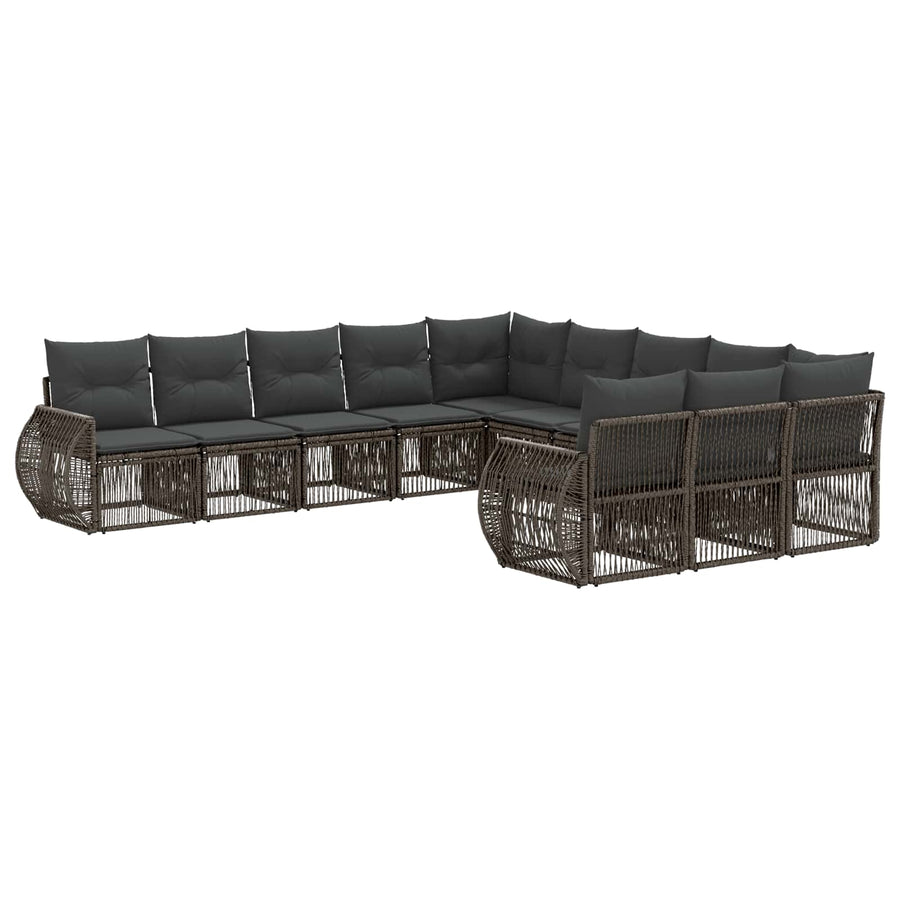 Tuinbankenset 11 pcs Grijs en Donkergrijs poly rattan