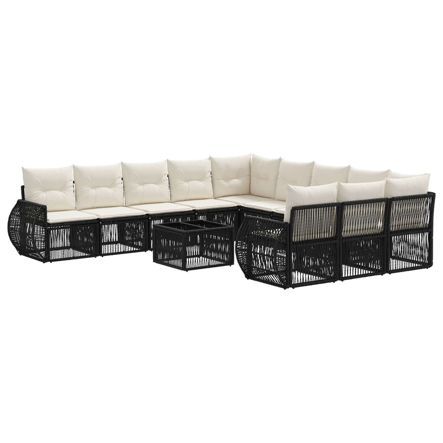 Tuinbankenset 12 pcs Zwart en Cream Wit poly rattan