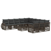 Tuinbankenset poly rattan grijs donkergrijs 11 zitplaatsen