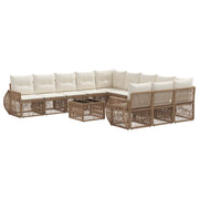 Tuinbankenset poly rattan beige crème wit 12-delig