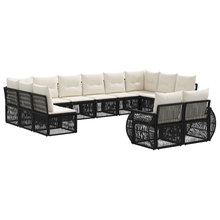 Tuinbankenset 12 pcs Zwart en Cream Wit poly rattan