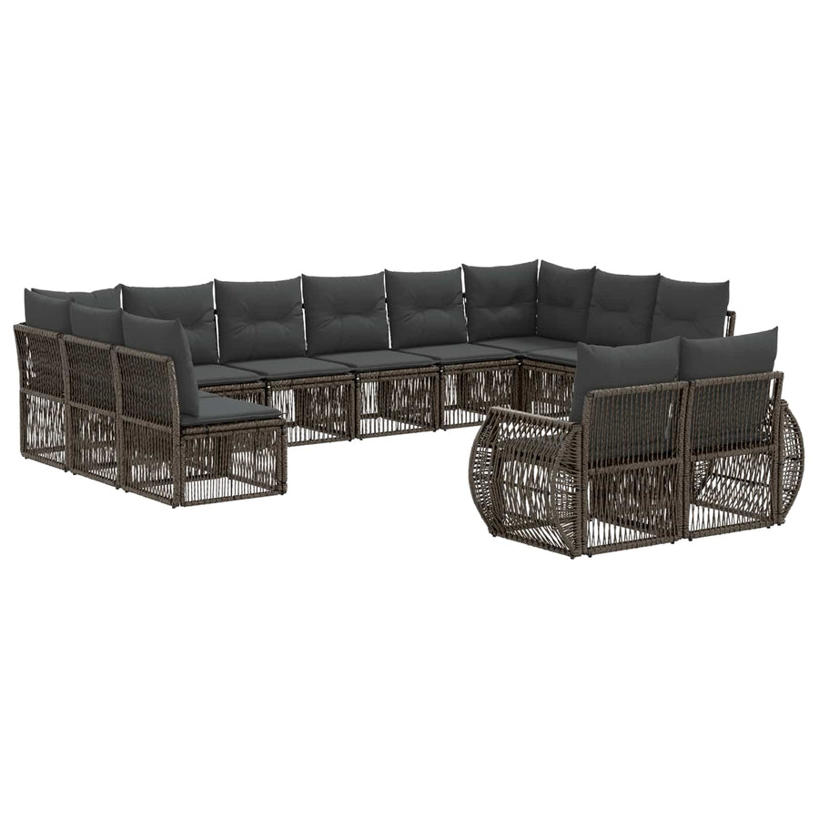 Tuinbankenset 12 pcs Grijs en Donkergrijs poly rattan