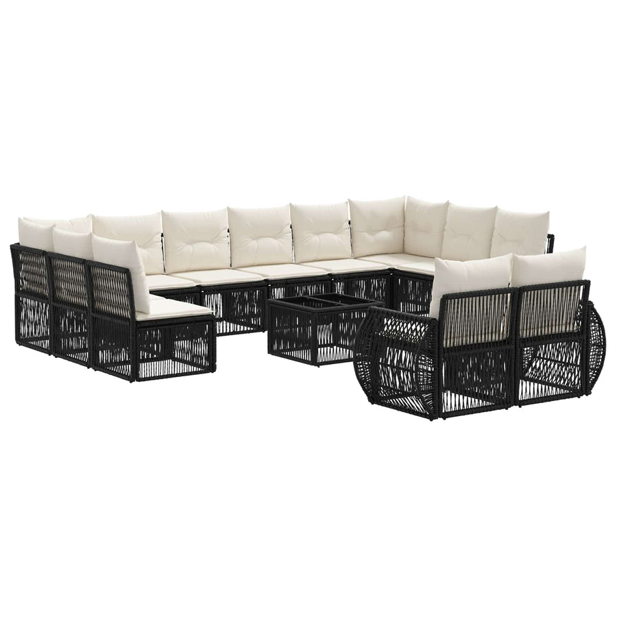 Tuinbankenset 13 pcs Zwart en Cream Wit poly rattan