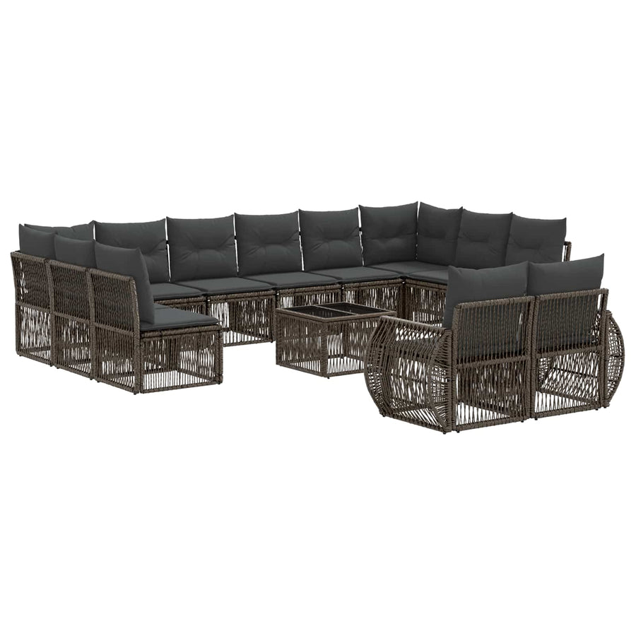 Tuinbankenset 13 pcs Grijs en Donkergrijs poly rattan