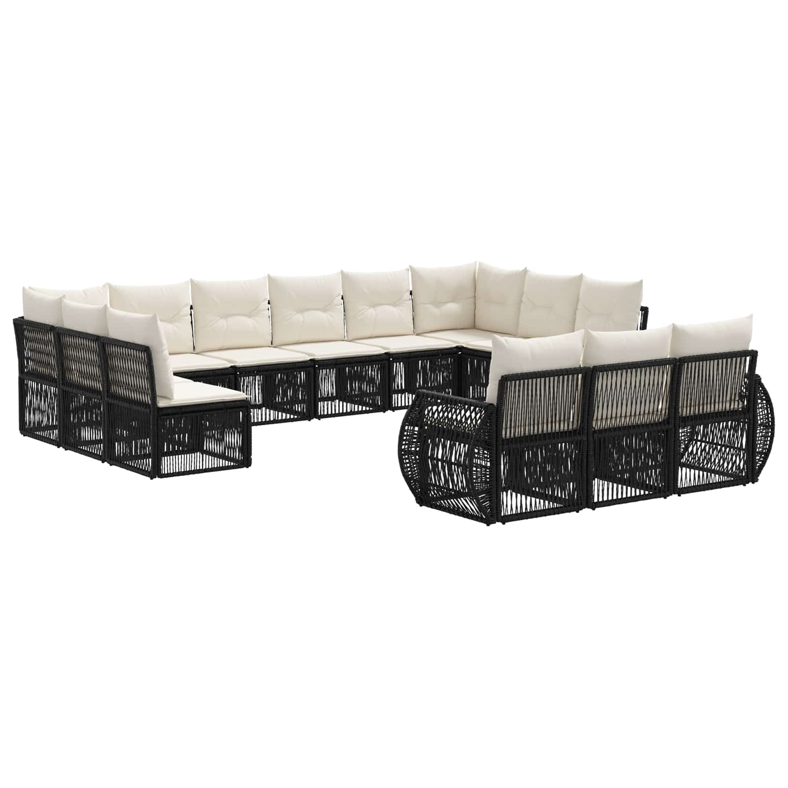 Tuinbankenset 13 pcs Zwart en Cream Wit poly rattan