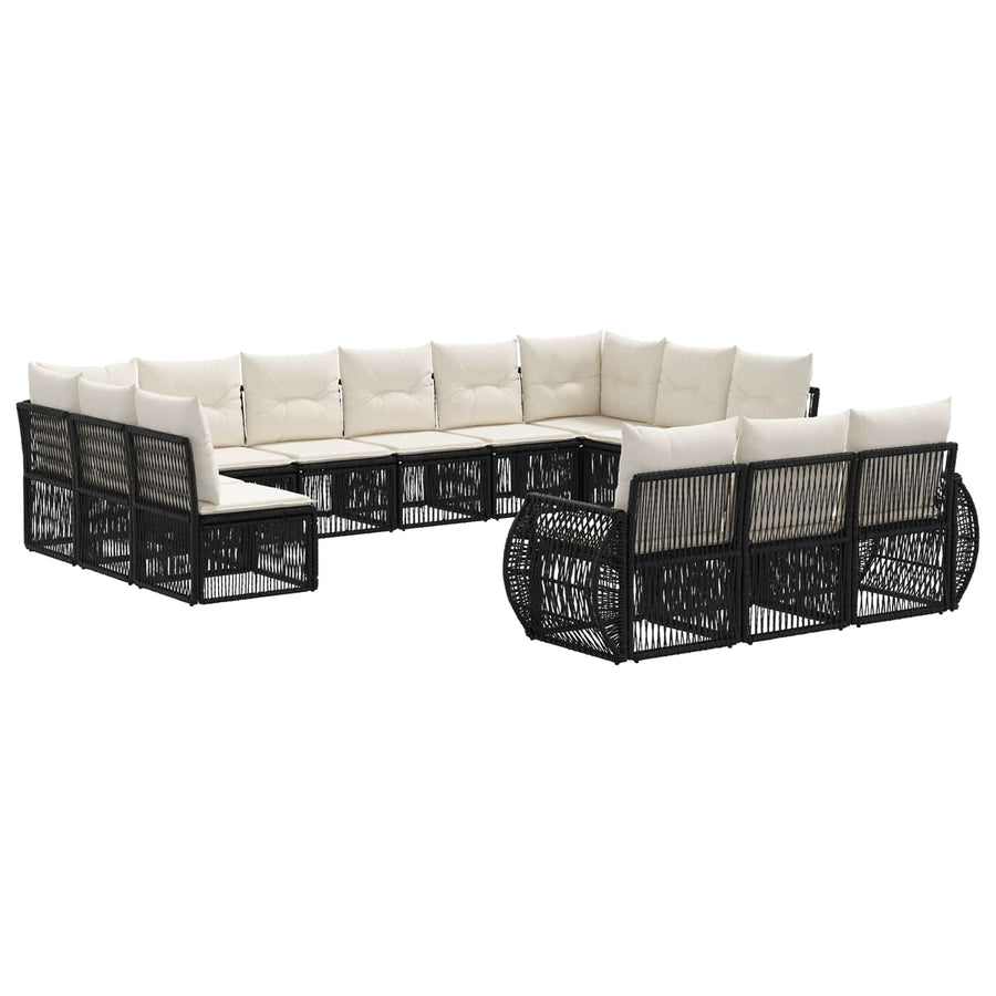 Tuinbankenset 13 pcs Zwart en Cream Wit poly rattan
