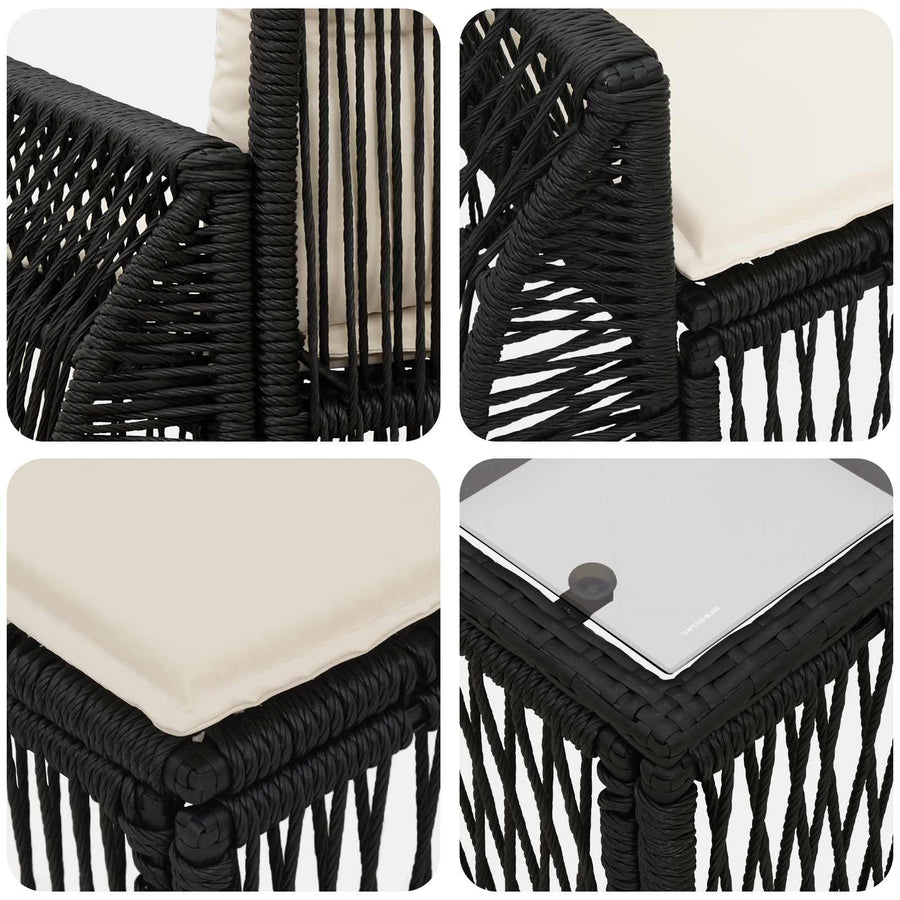 Tuinbankenset 14 pcs Zwart en Cream Wit poly rattan