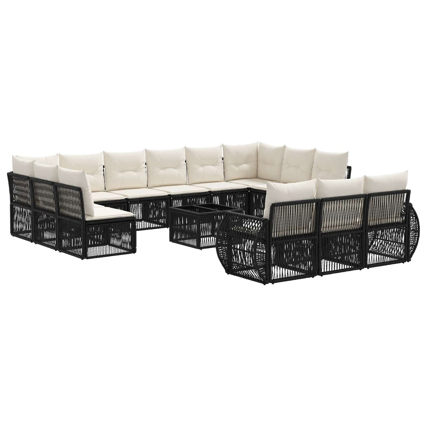 Tuinbankenset 14 pcs Zwart en Cream Wit poly rattan