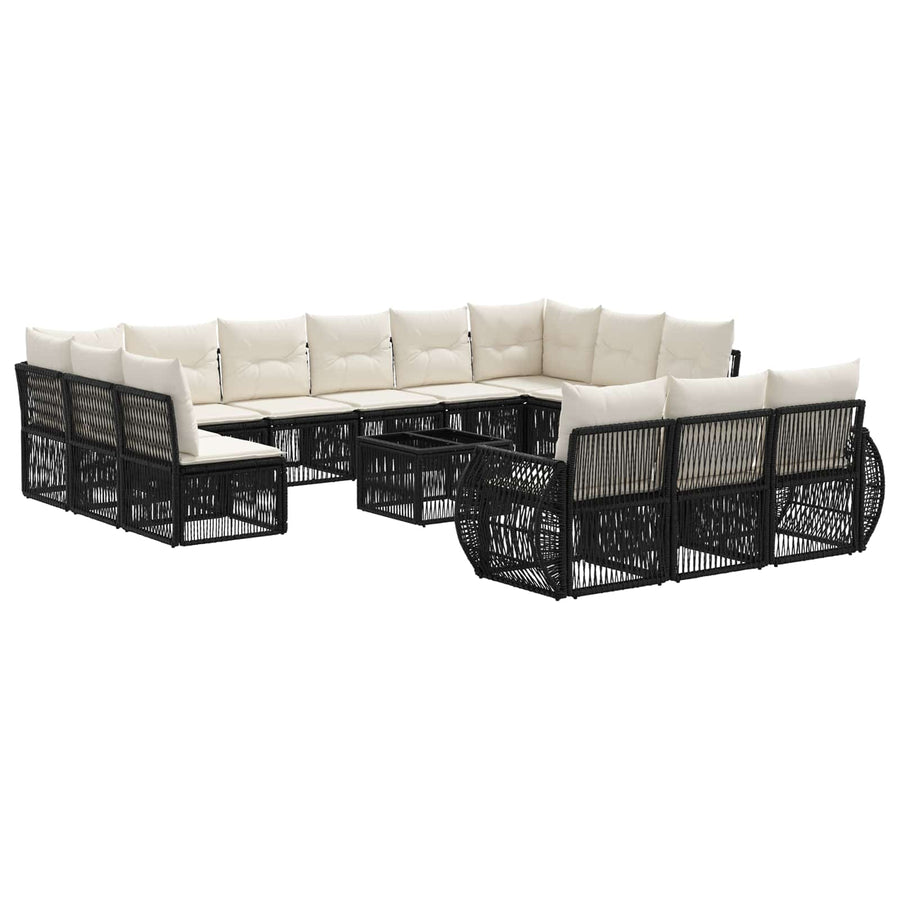 Tuinbankenset 14 pcs Zwart en Cream Wit poly rattan