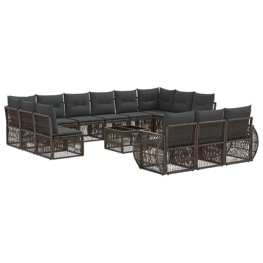 Tuinbankenset 14 pcs Grijs en Donkergrijs poly rattan