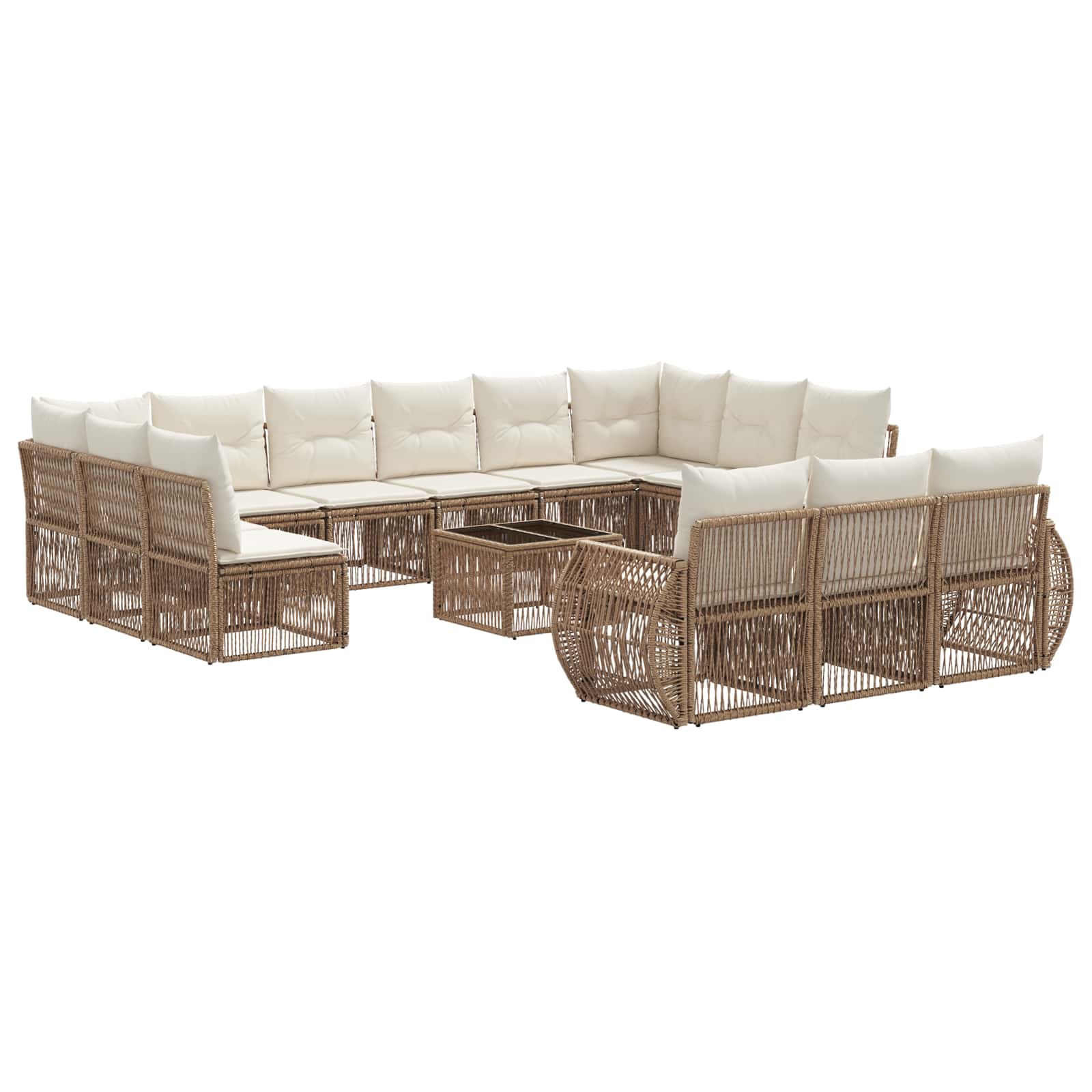 Tuinbankenset 14 pcs Beige en Crème Wit poly rattan