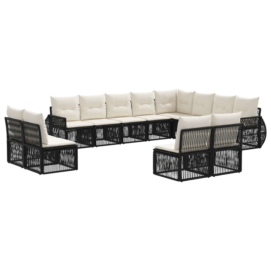 Tuinbankenset 12 pcs Zwart en Cream Wit poly rattan