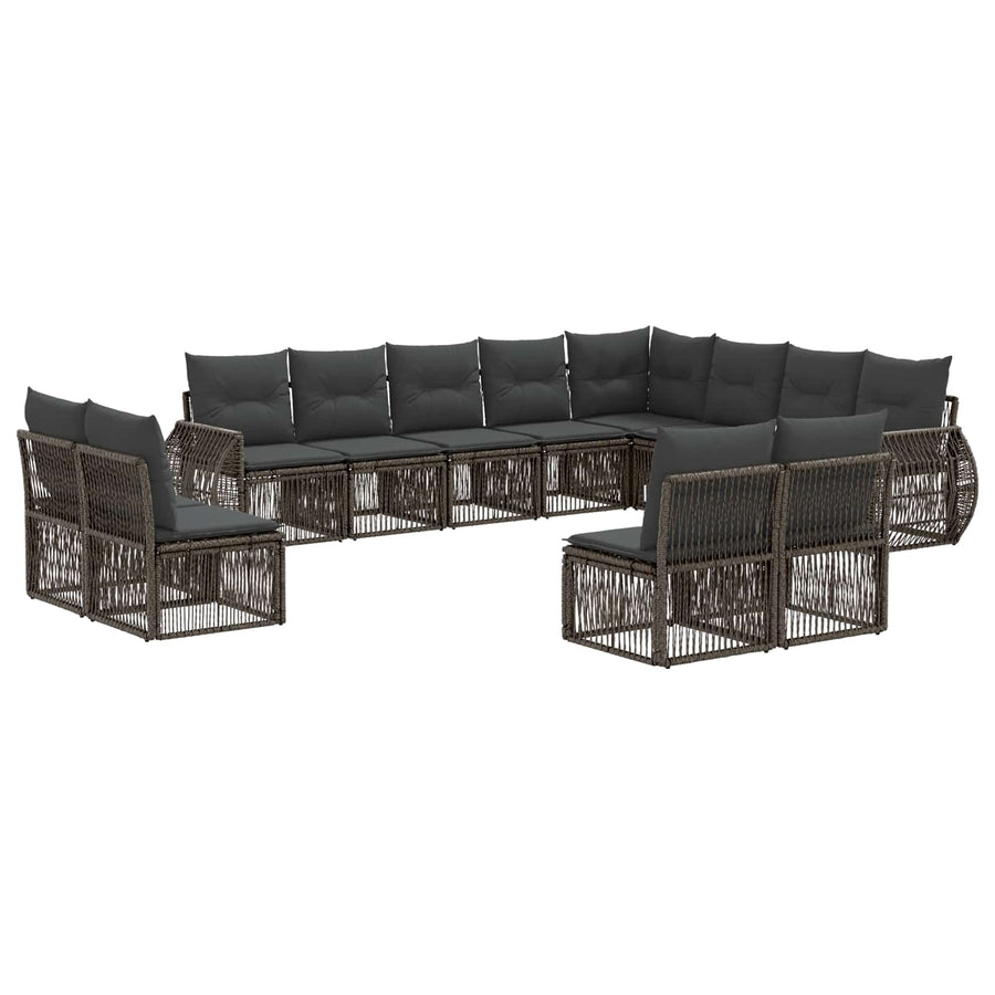 Tuinbankenset 12 pcs Grijs en Donkergrijs poly rattan