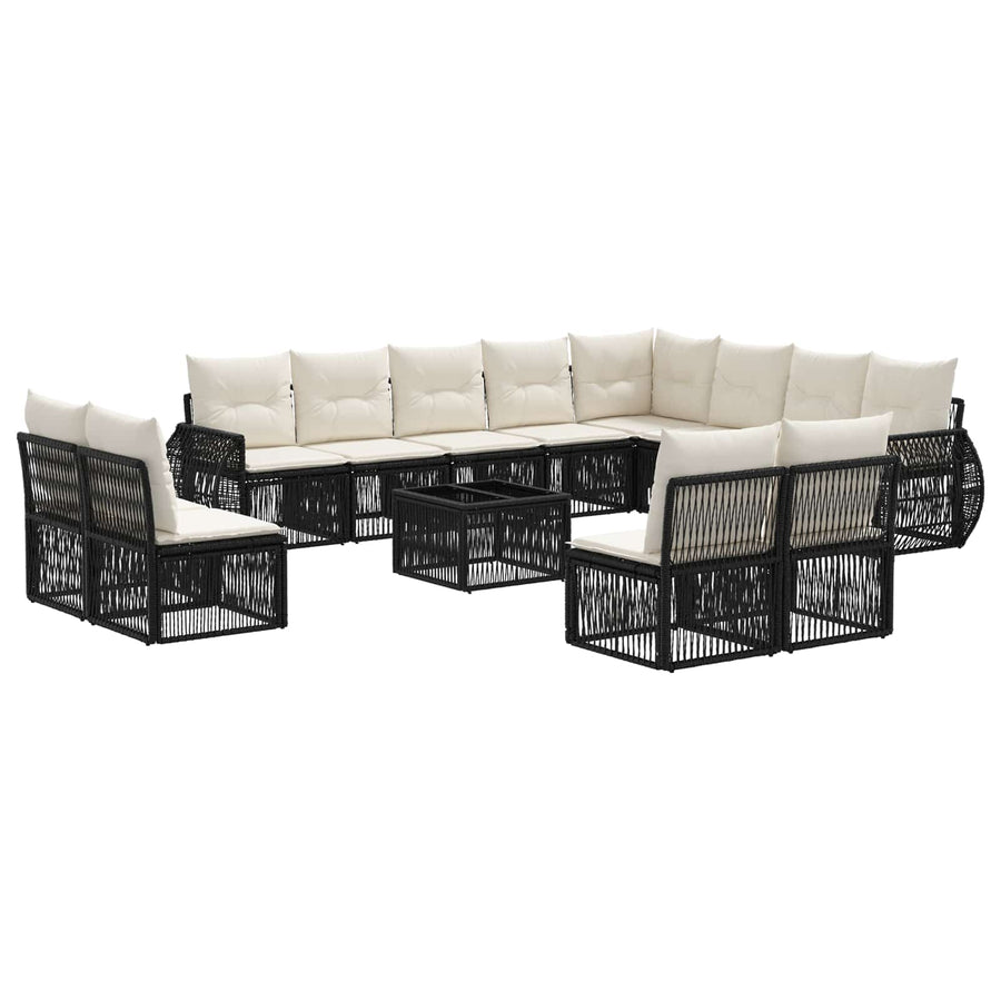 Tuinbankenset 13 pcs Zwart en Cream Wit poly rattan