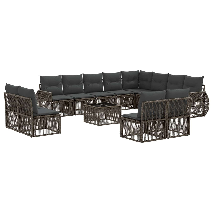 Tuinbankenset 13 pcs Grijs en Donkergrijs poly rattan