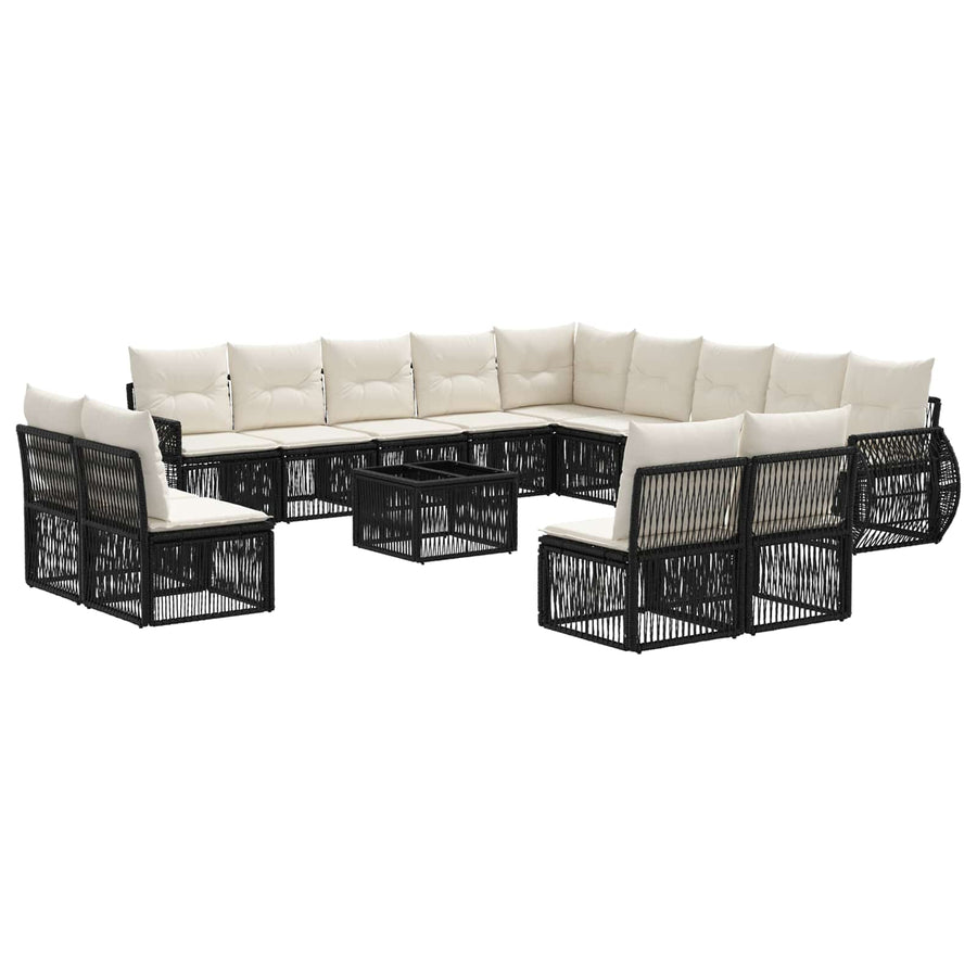 Tuinbankenset 14 pcs Zwart en Cream Wit poly rattan