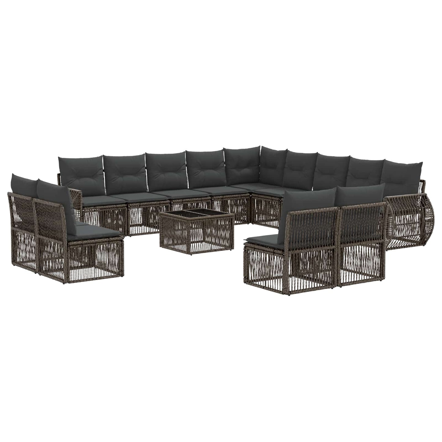 Tuinbankenset 14 pcs Grijs en Donkergrijs poly rattan