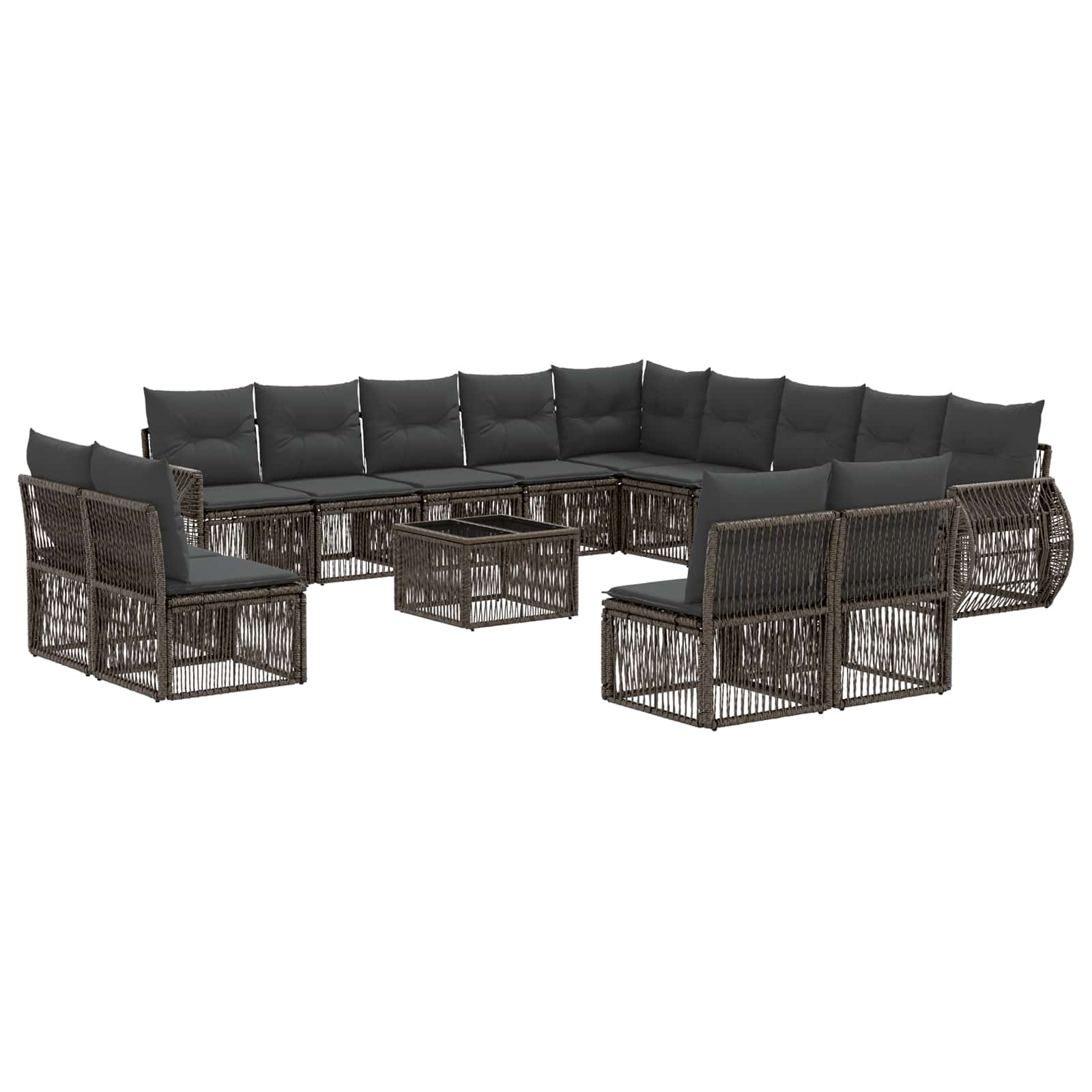 Tuinbankenset 14 pcs Grijs en Donkergrijs poly rattan