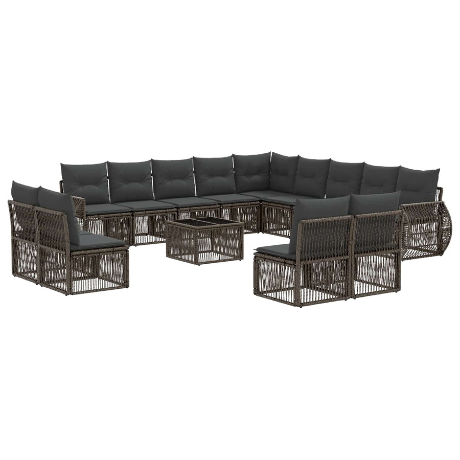 Tuinbankenset 14 pcs Grijs en Donkergrijs poly rattan