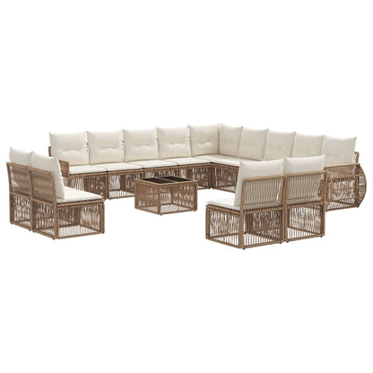 Tuinbankenset 14 pcs Beige en Crème Wit poly rattan