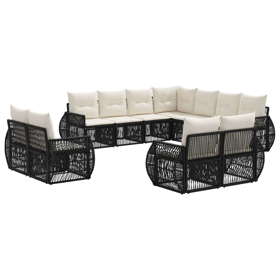 Tuinbankenset 11 pcs Zwart en Cream Wit poly rattan