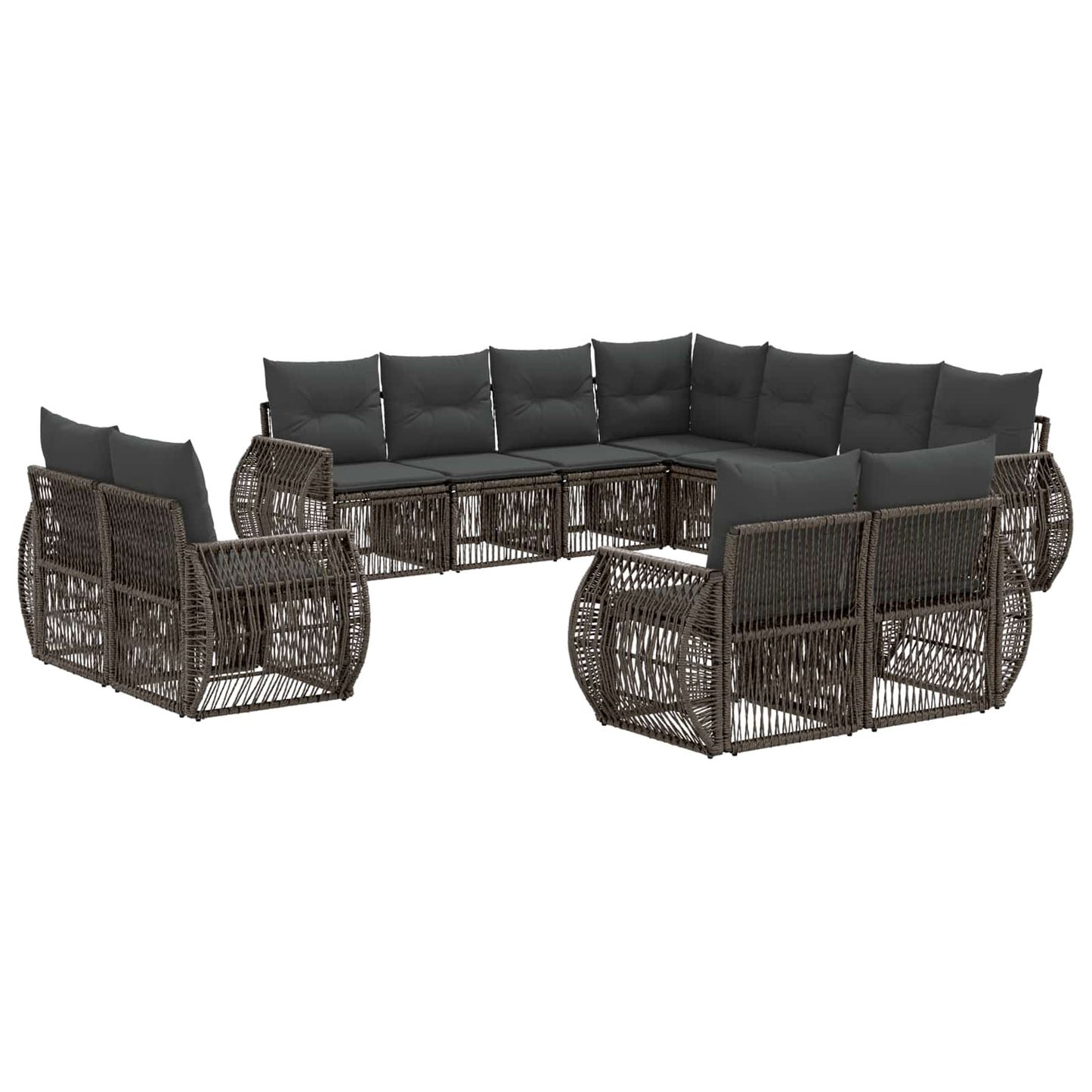 Tuinbankenset 11 pcs Grijs en Donkergrijs poly rattan