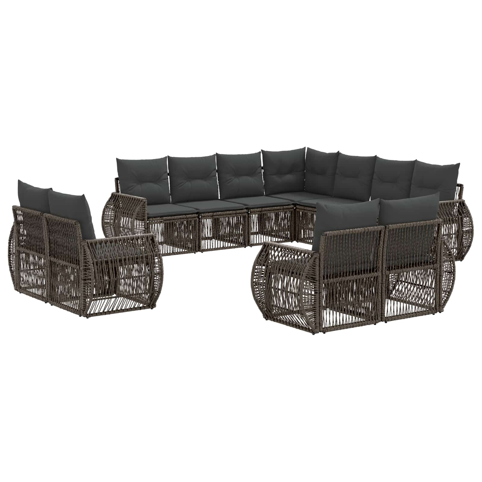 Tuinbankenset 11 pcs Grijs en Donkergrijs poly rattan