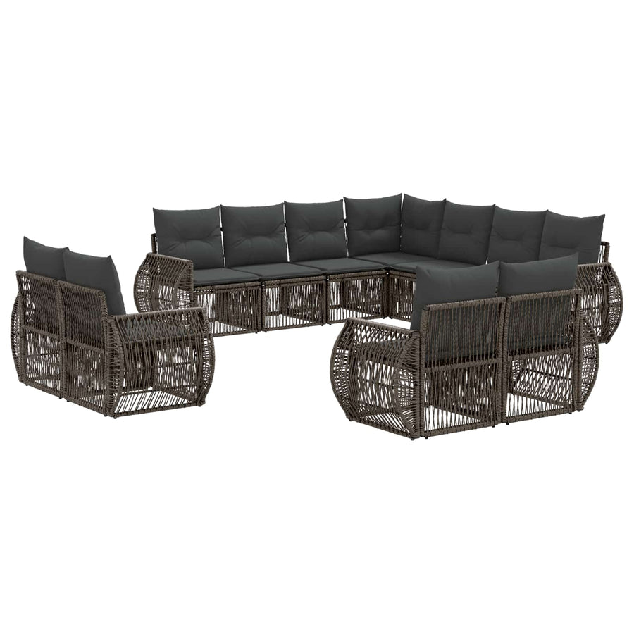 Tuinbankenset 11 pcs Grijs en Donkergrijs poly rattan