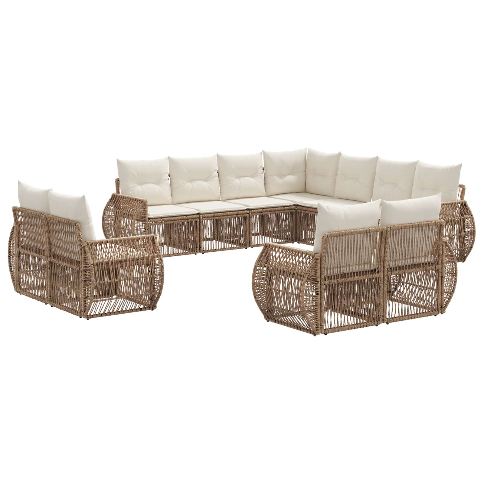 Tuinbankenset 11 pcs Beige en Crème Wit poly rattan