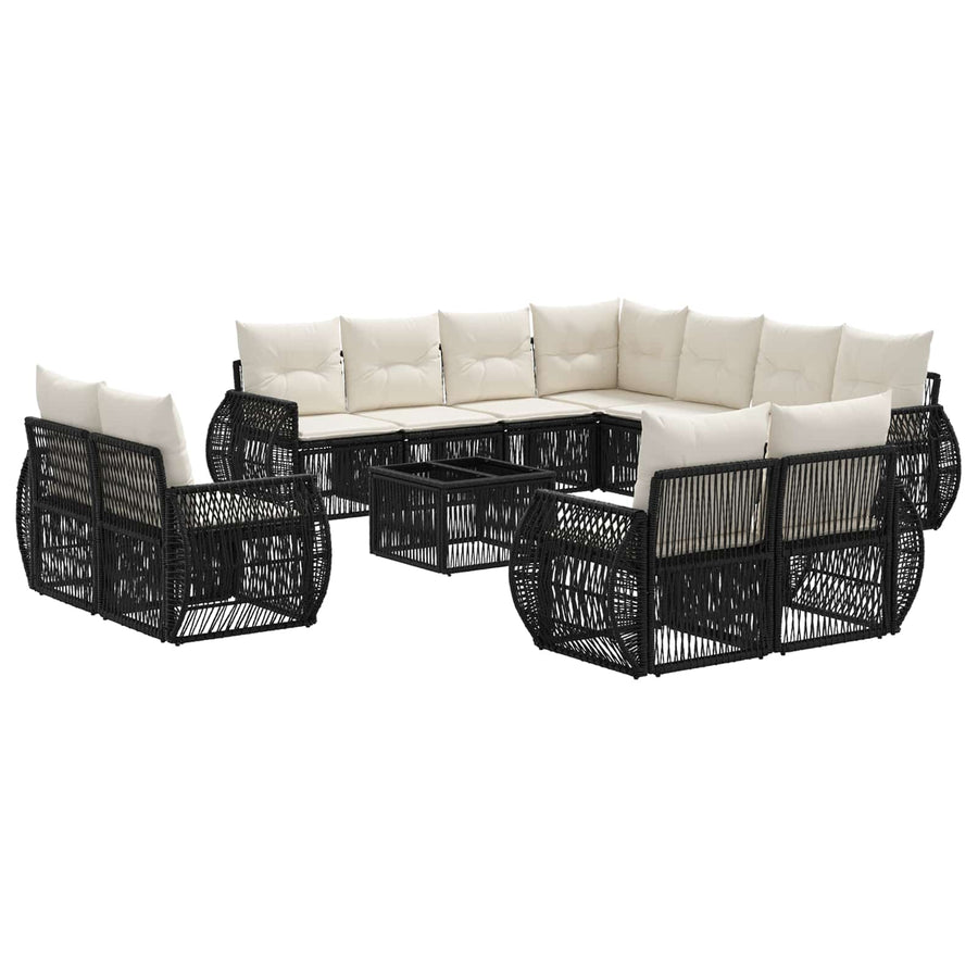Tuinbankenset 12 pcs Zwart en Cream Wit poly rattan