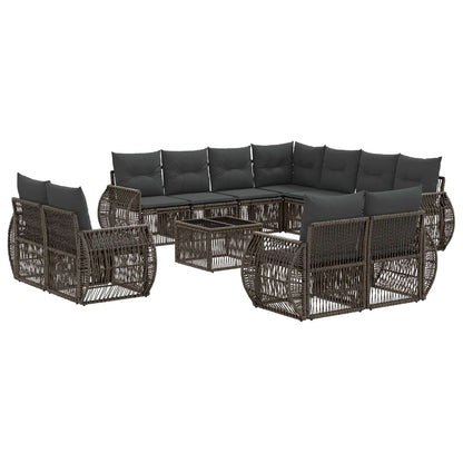 Tuinbankenset 12 pcs Grijs en Donkergrijs poly rattan