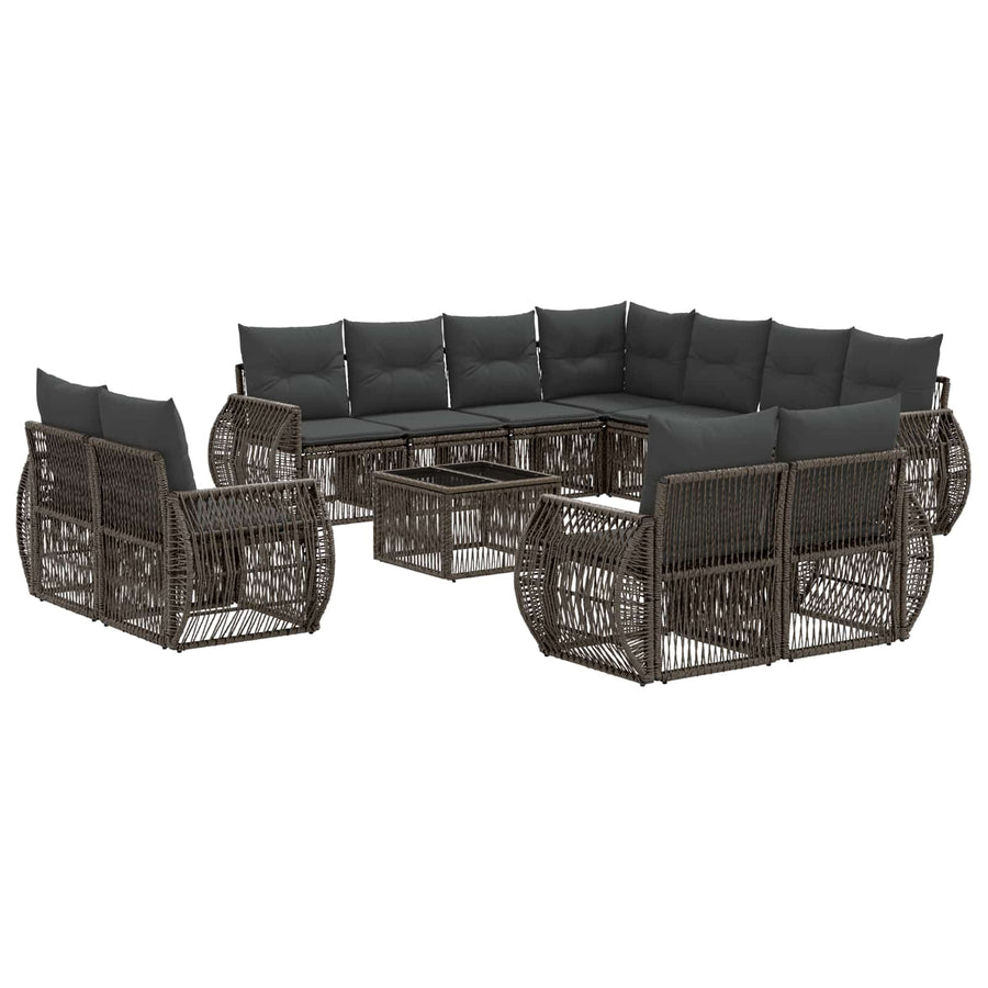 Tuinbankenset 12 pcs Grijs en Donkergrijs poly rattan
