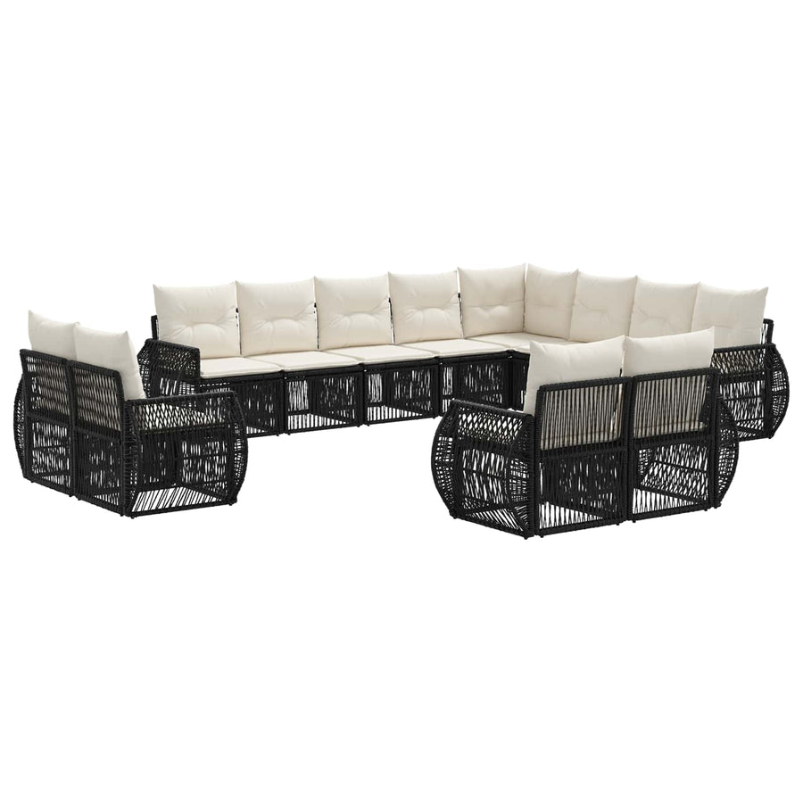Tuinbankenset 12 pcs Zwart en Cream Wit poly rattan