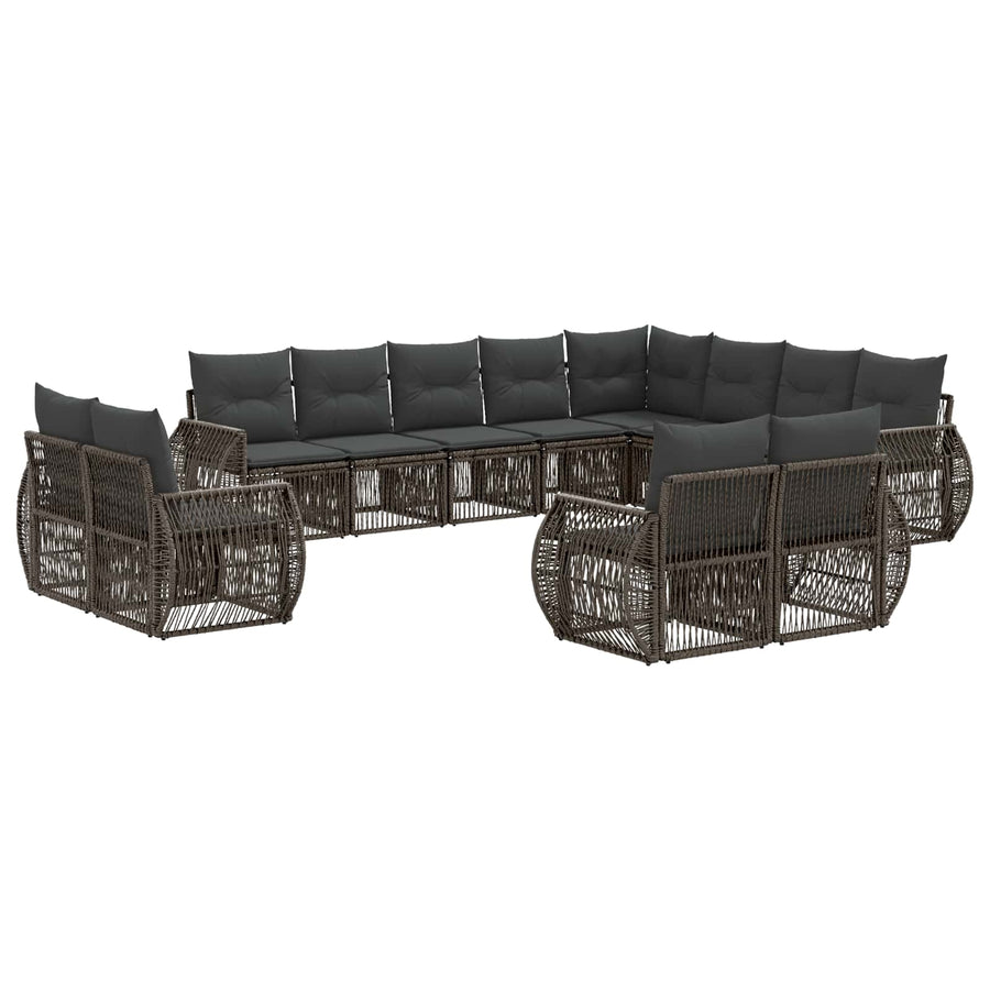 Tuinbankenset 12 pcs Grijs en Donkergrijs poly rattan