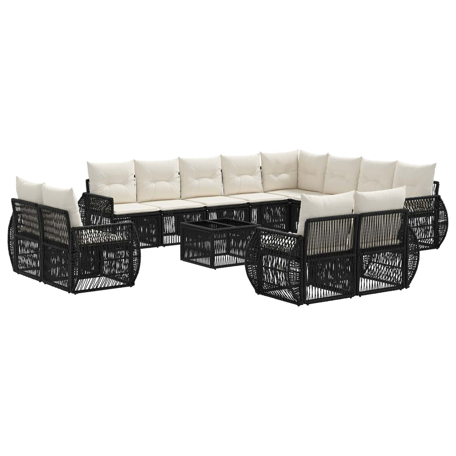 Tuinbankenset 13 pcs Zwart en Cream Wit poly rattan